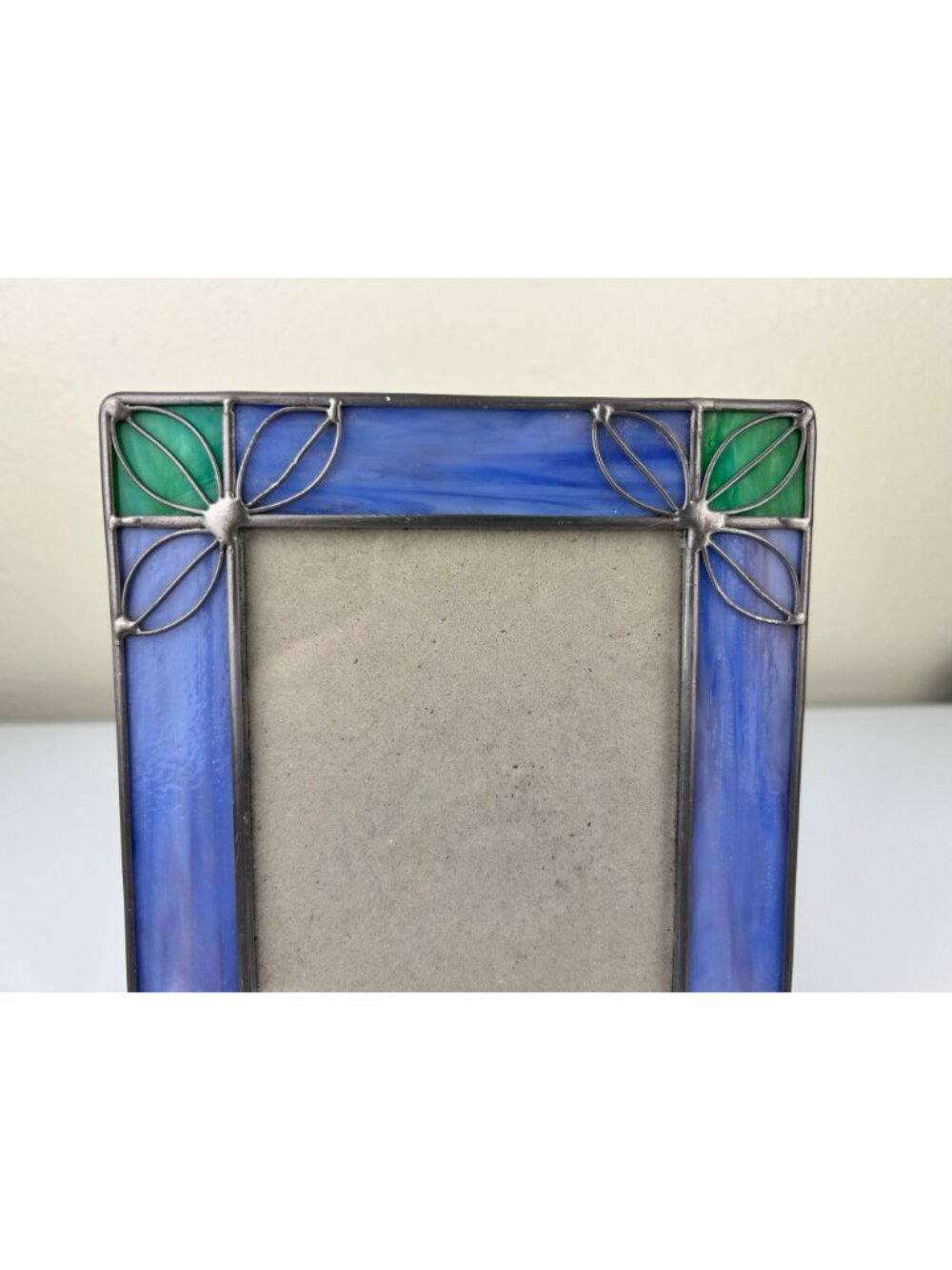 Vintage Stained Glass & Metal Picture Frame Blue Green Silver Home Decor - Picture 11 of 16